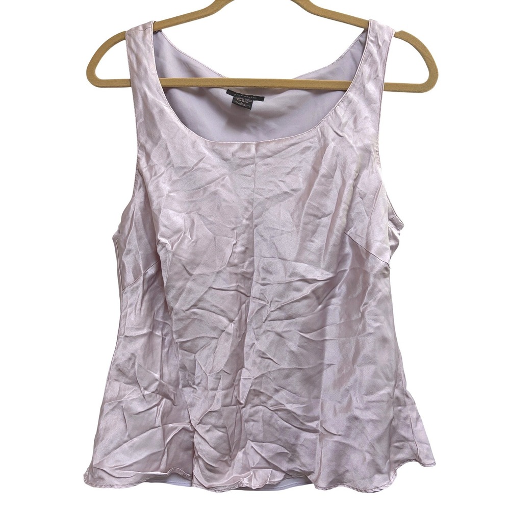 Anne Carson 100% Silk Minimalist Mauve Tank Top Sleeveless Shell L
